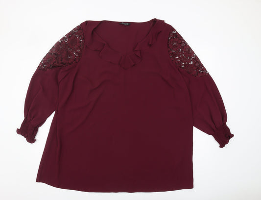 Evans Women's Red Blouse 3/4 Sleeve Plus Size