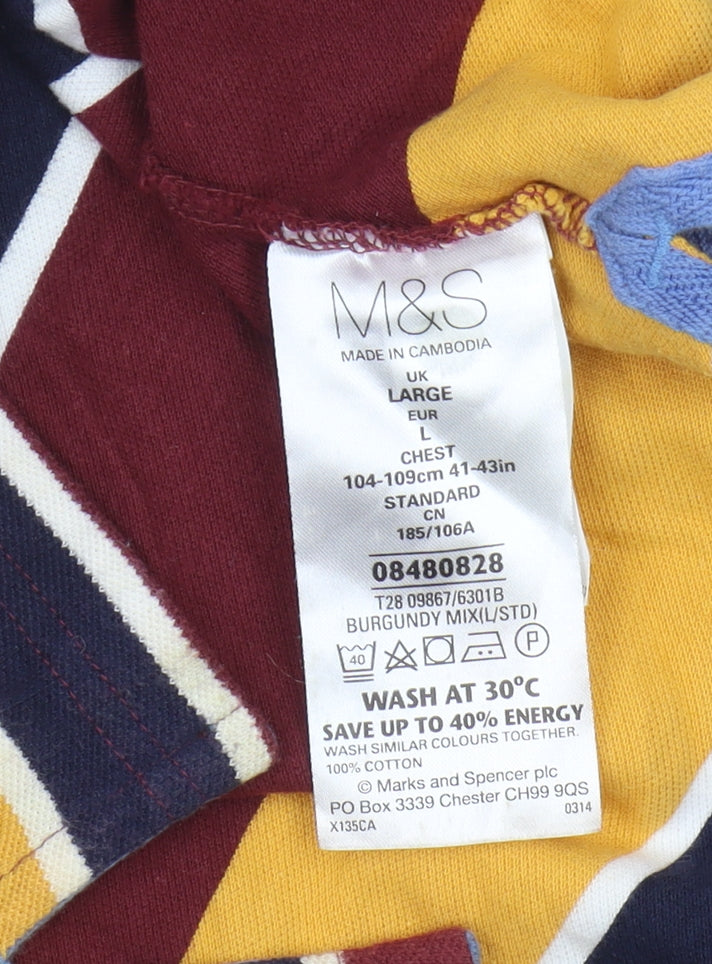 Marks and Spencer Men's Striped Polo, L, Multicoloured