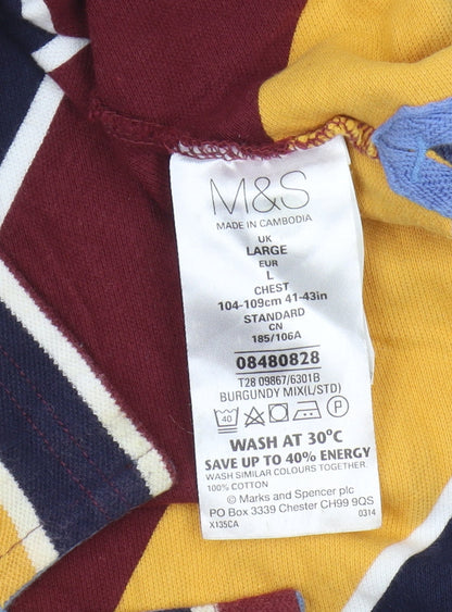 Marks and Spencer Men's Striped Polo, L, Multicoloured