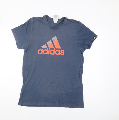 Adidas Men's Blue S T-Shirt, Logo, Cotton, Crew Neck