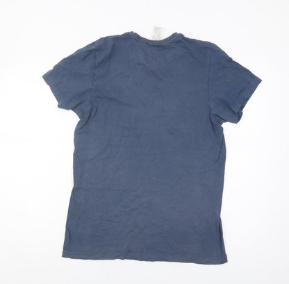 Adidas Men's Blue S T-Shirt, Logo, Cotton, Crew Neck