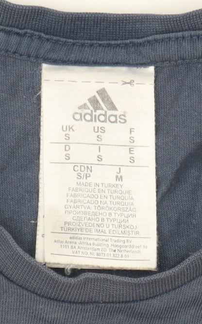 Adidas Men's Blue S T-Shirt, Logo, Cotton, Crew Neck