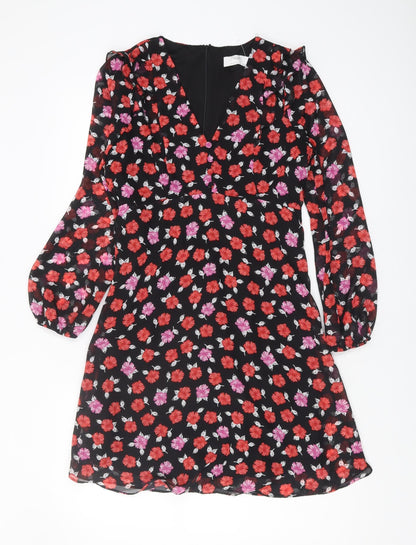 Wallis Women's Black Floral A-Line Dress Size 8
