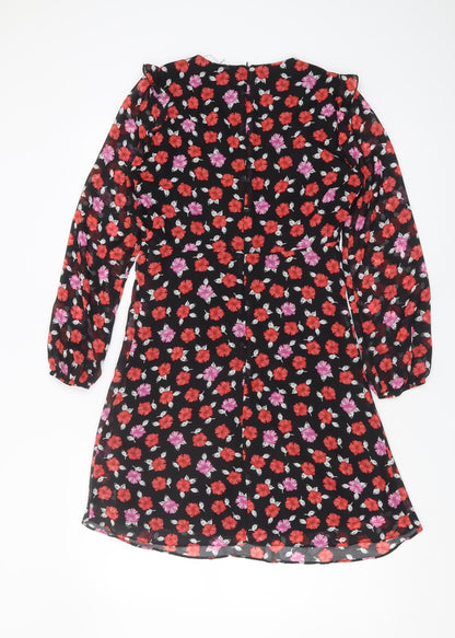 Wallis Women's Black Floral A-Line Dress Size 8