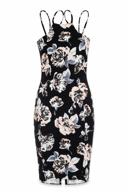 Quiz Women's Black Floral Bodycon Dress Size 8