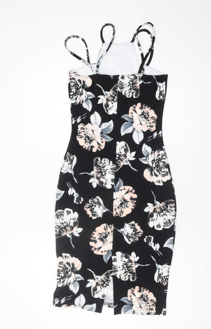 Quiz Women's Black Floral Bodycon Dress Size 8