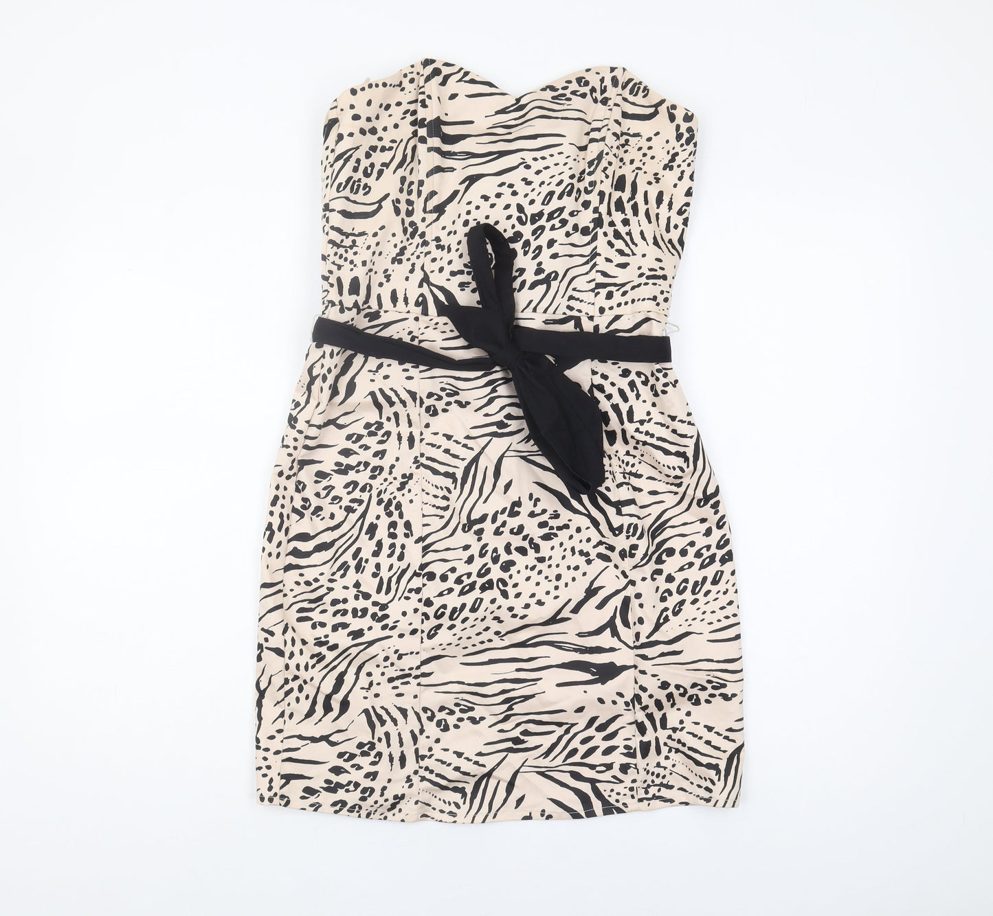 H&M Women Beige Animal Print Strapless Dress Size 12