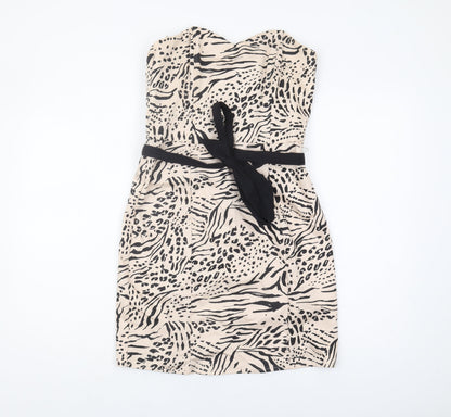 H&M Women Beige Animal Print Strapless Dress Size 12