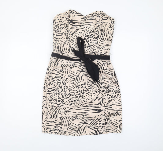 H&M Women Beige Animal Print Strapless Dress Size 12