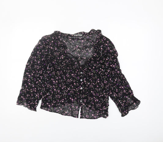 Womens UK Size 10 Marks and Spencer Black Cropped Blouse