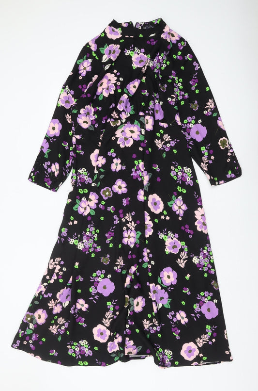Marks and Spencer Women's Black Floral Dress Size 16