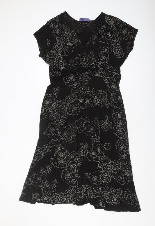 Autonomy Women's Black Floral Dress, Size 12