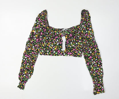 Bershka Women's Multicoloured Floral Cropped Blouse XS