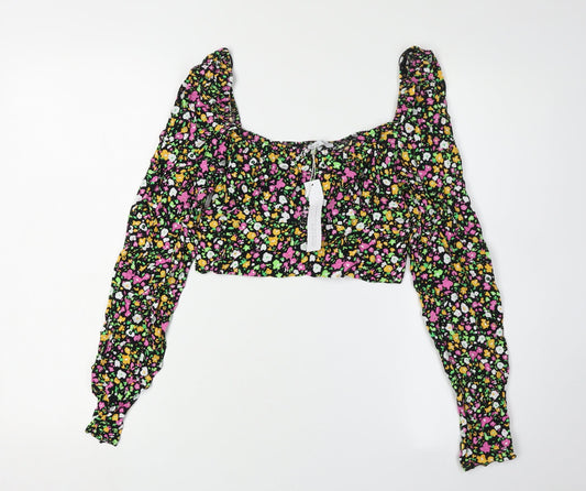 Bershka Women's Multicoloured Floral Cropped Blouse XS
