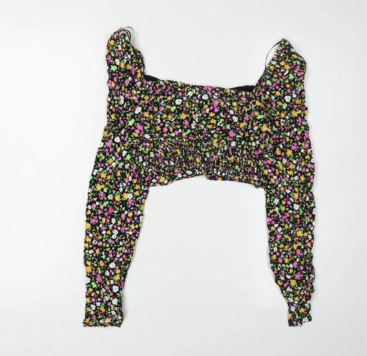 Bershka Women's Multicoloured Floral Cropped Blouse XS