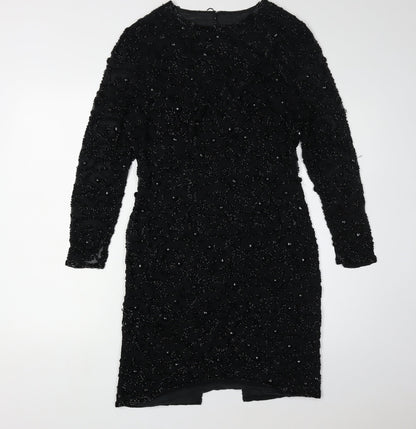 Joan Leslie Women's Black Beaded Sheath Dress Size 10