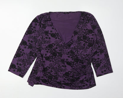 M&Co Women's Purple Floral Wrap Blouse Size 16