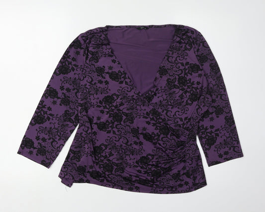 M&Co Women's Purple Floral Wrap Blouse Size 16