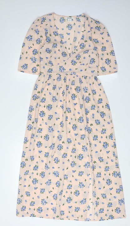 Monki Women's Multicoloured Floral Midi Wrap Dress