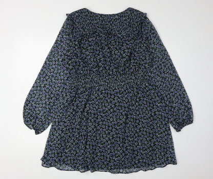 Zara Women's Multicoloured Floral Puff Sleeve Dress L