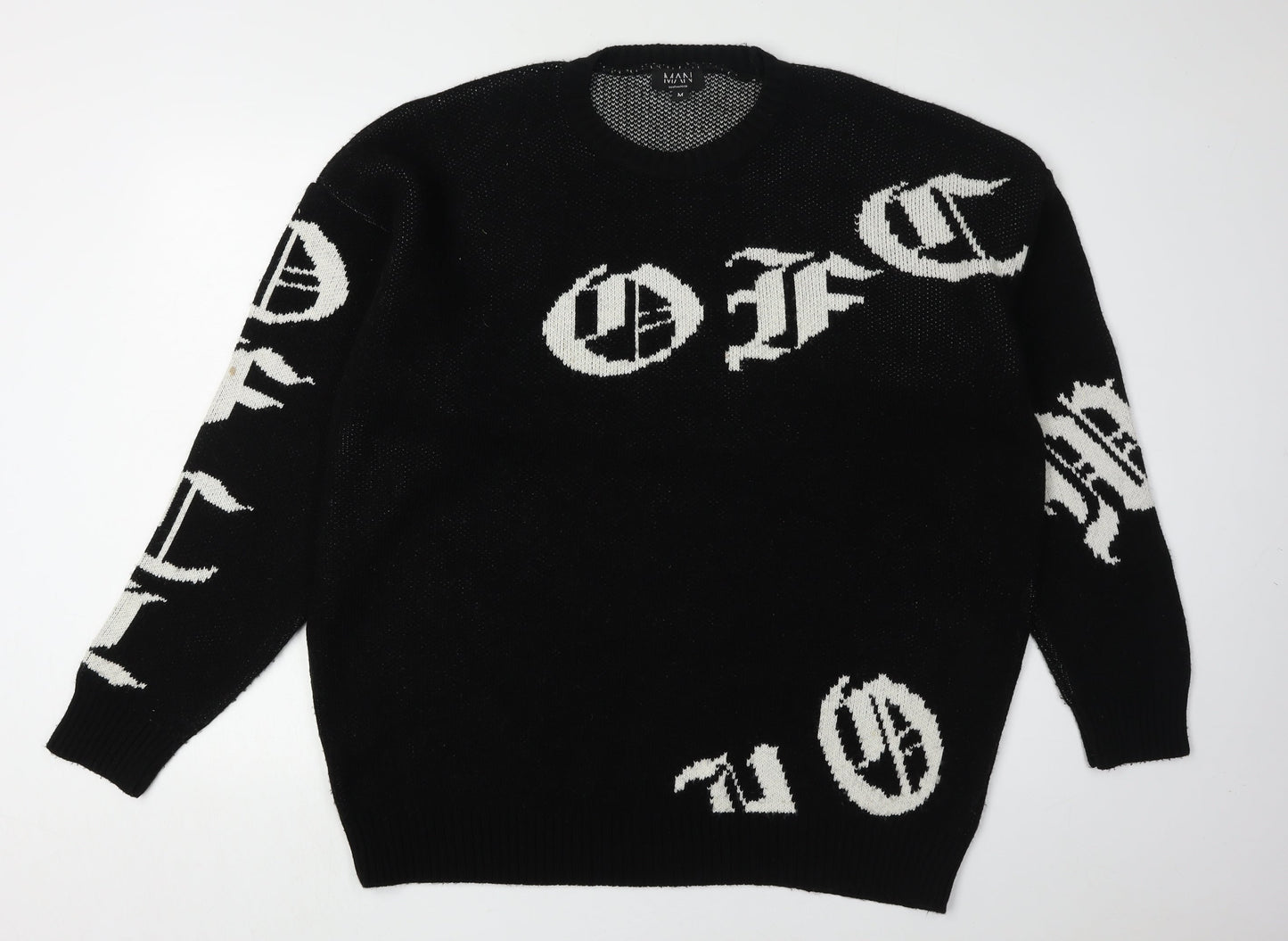 boohooMAN Men's Black Graphic Pullover Jumper M