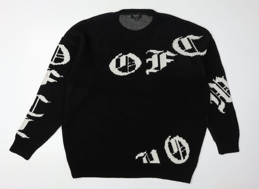 boohooMAN Men's Black Graphic Pullover Jumper M