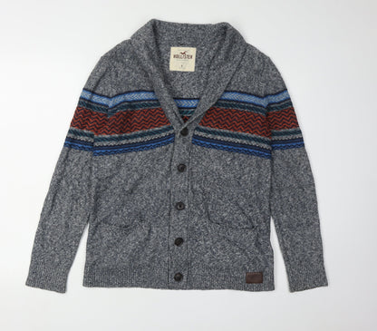 Hollister Men's Grey Cardigan, Size S, V-Neck, Buttons