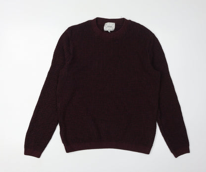 Topman Men's Red Chunky Knit Crew Neck Jumper M