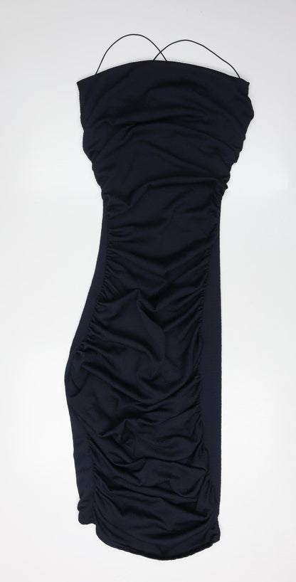 Elegant Black Ruched Bodycon Dress - Size 8