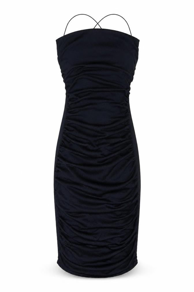Elegant Black Ruched Bodycon Dress - Size 8