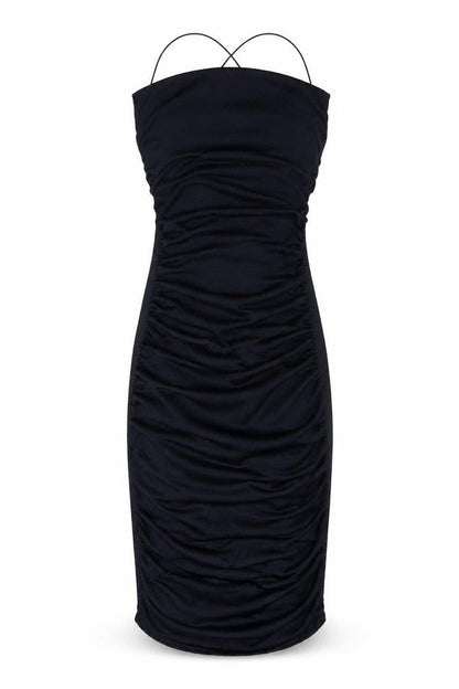 Elegant Black Ruched Bodycon Dress - Size 8