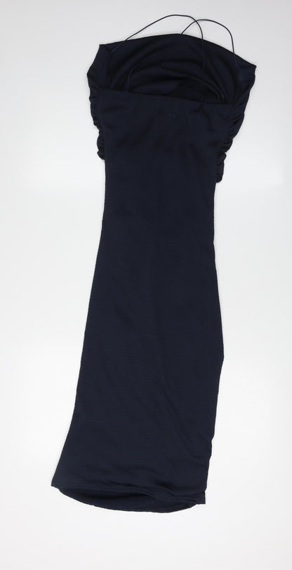 Elegant Black Ruched Bodycon Dress - Size 8
