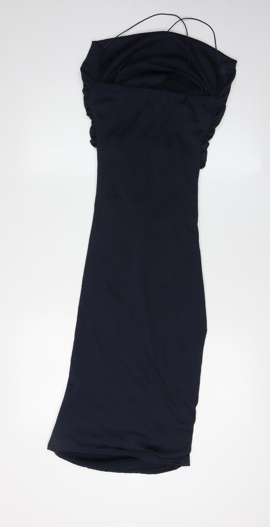 Elegant Black Ruched Bodycon Dress - Size 8