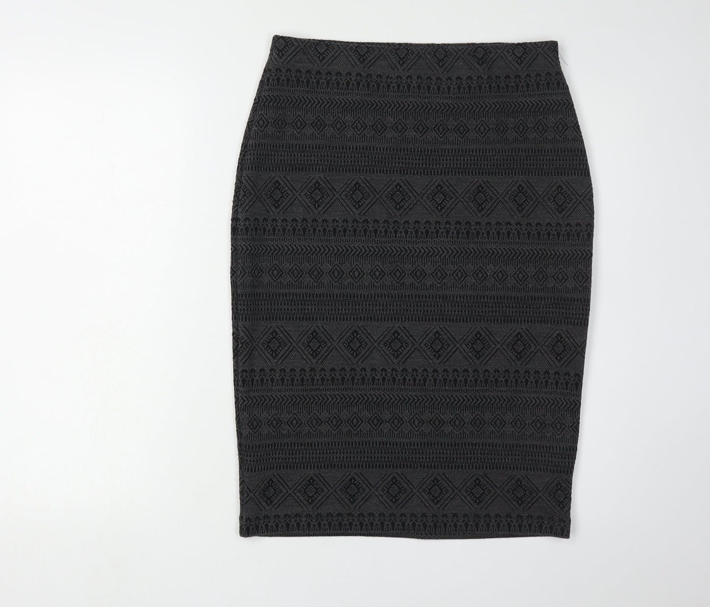 Marks and Spencer Black Geometric Midi Pencil Skirt - Size 10