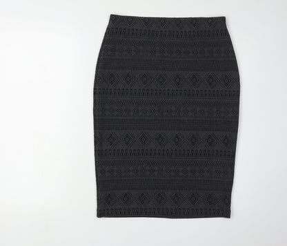 Marks and Spencer Black Geometric Midi Pencil Skirt - Size 10