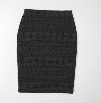 Marks and Spencer Black Geometric Midi Pencil Skirt - Size 10