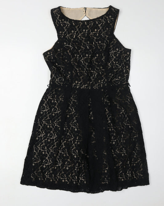 Oasis Women's Black A-Line Floral Lace Dress Size 12
