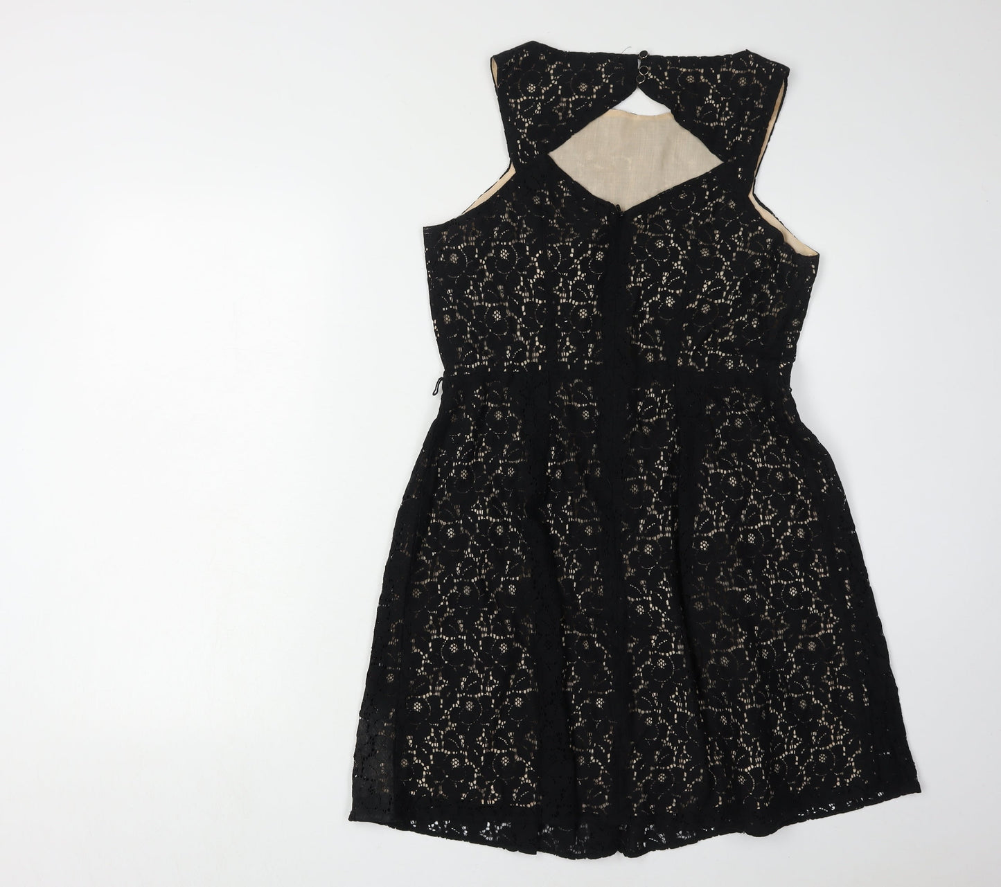 Oasis Women's Black A-Line Floral Lace Dress Size 12