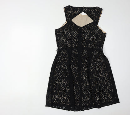 Oasis Women's Black A-Line Floral Lace Dress Size 12