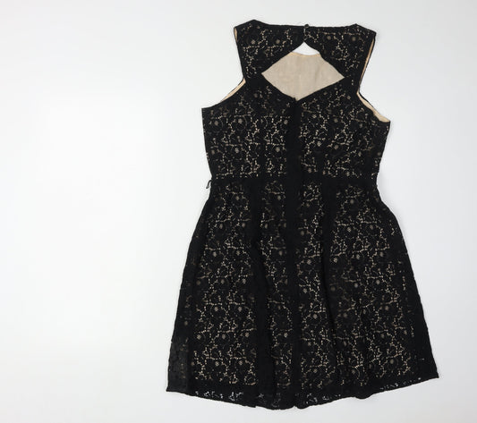 Oasis Women's Black A-Line Floral Lace Dress Size 12