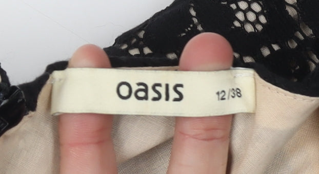 Oasis Women's Black A-Line Floral Lace Dress Size 12
