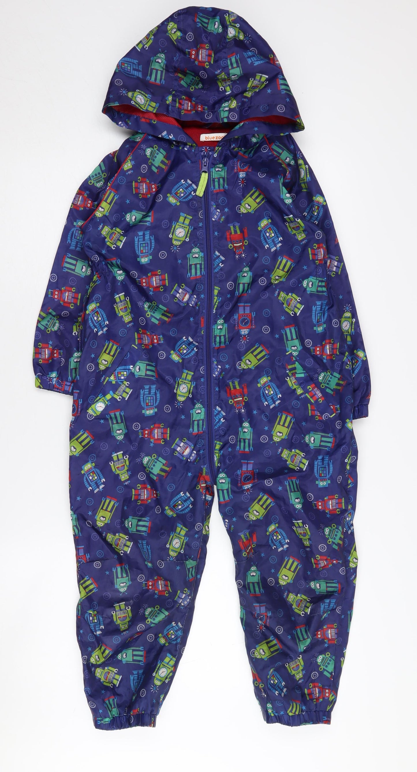 Bluezoo Boys Blue Robot Print Hooded Jacket Size 5-6