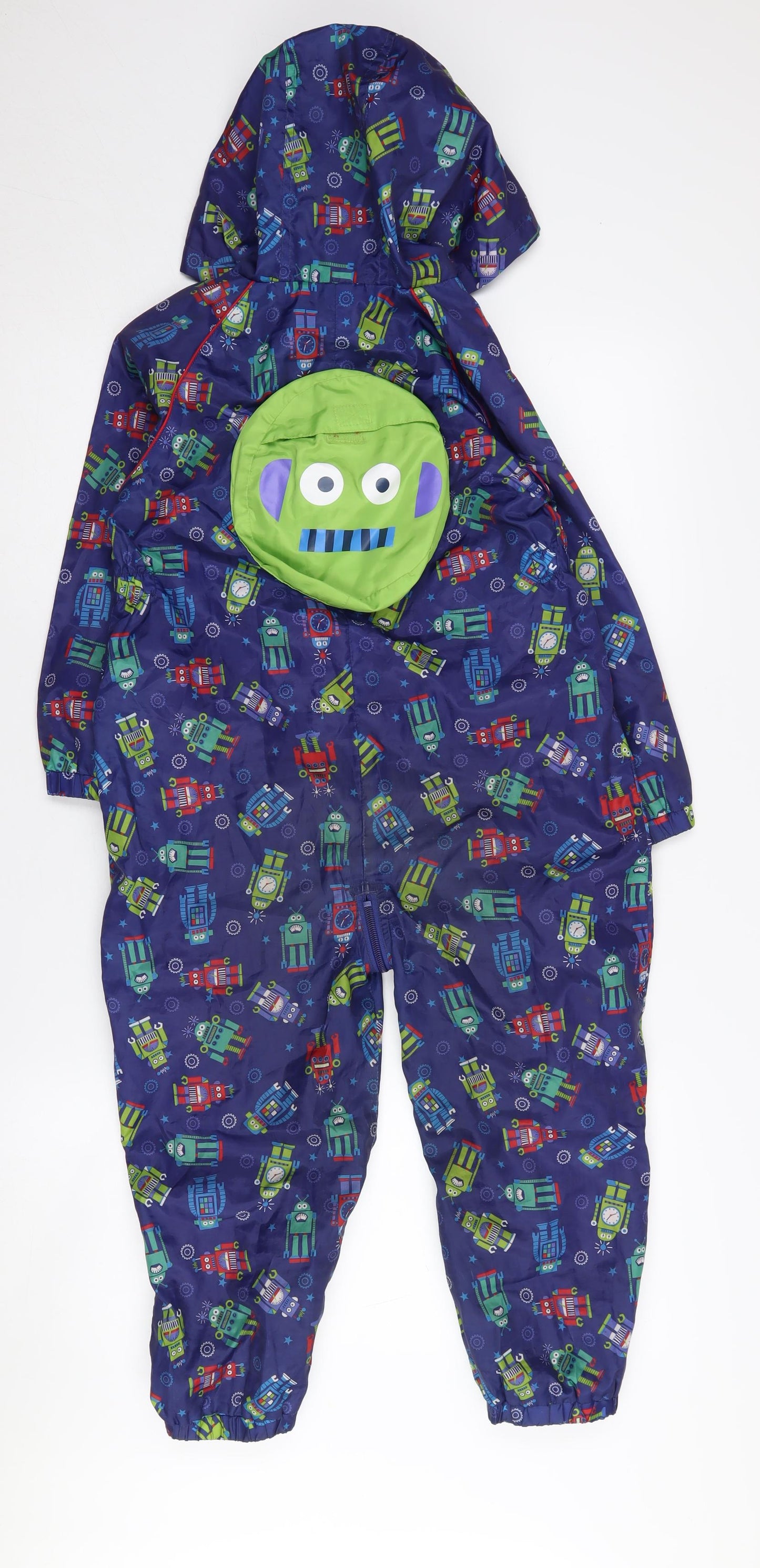 Bluezoo Boys Blue Robot Print Hooded Jacket Size 5-6