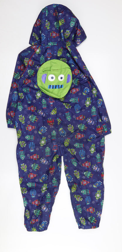 Bluezoo Boys Blue Robot Print Hooded Jacket Size 5-6