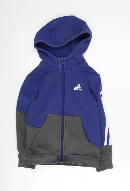 Additional front view of Adidas boys’ blue full zip hoodie 7-8 years
