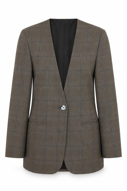 Front view of CHOMEL Women’s Brown Check Blazer, size UK 6