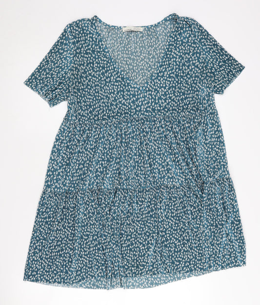 Pull & Bear Women’s Blue Floral V-Neck Dress Size 8