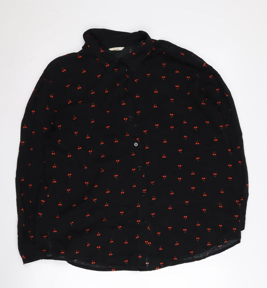Hush Women's Black Cherry Print Button-Up Shirt, Size 12