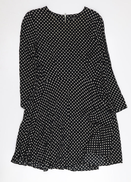 Topshop Women’s Black Polka Dot Long Sleeve Dress