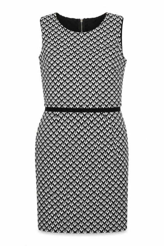 Front view of Miss Selfridge Women's Black & White Chevron Pencil Dress